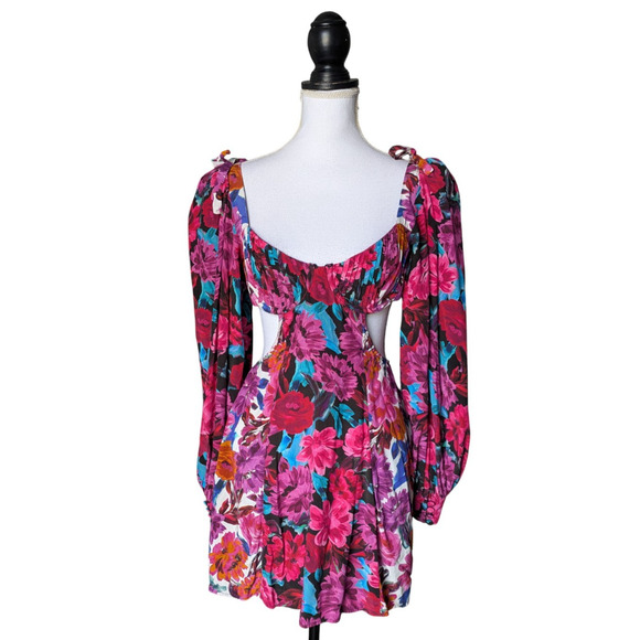 For Love & Lemons Scarlett Pink Floral Print Open Back Sweetheart Cutout Dress M - Picture 1 of 15